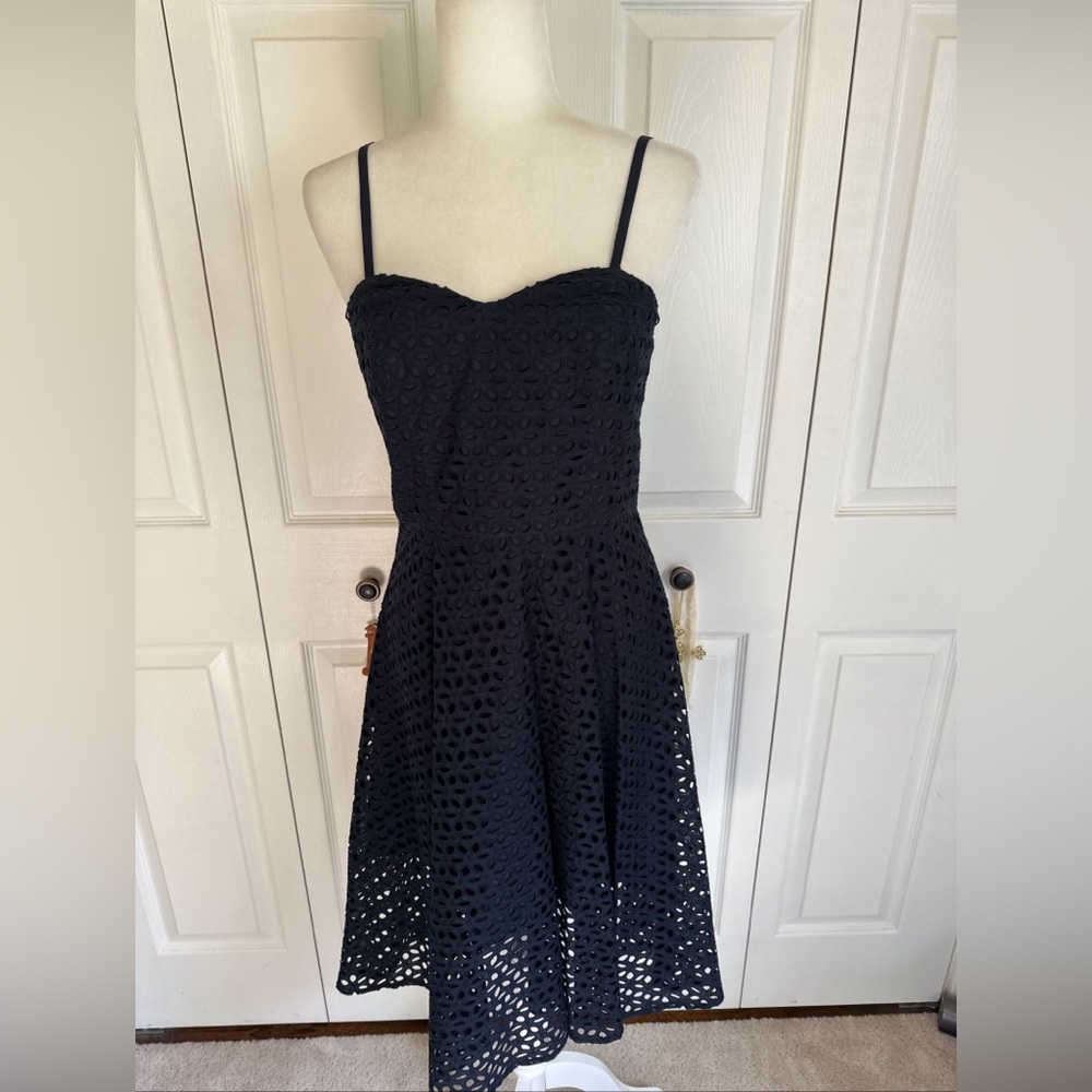 Nwt Ann Taylor Navy Eyelet Dress Size 4